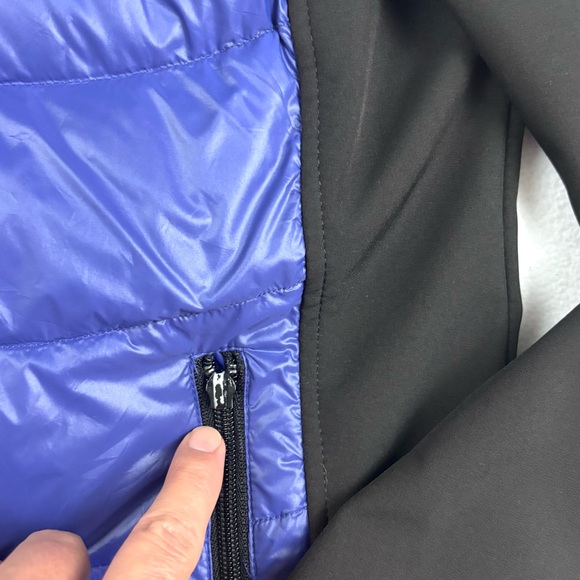 Halifax Black/Purple Puffer Packable Removable Thumb Hole Down Hooded Jacket (M) - Picture 8 of 16